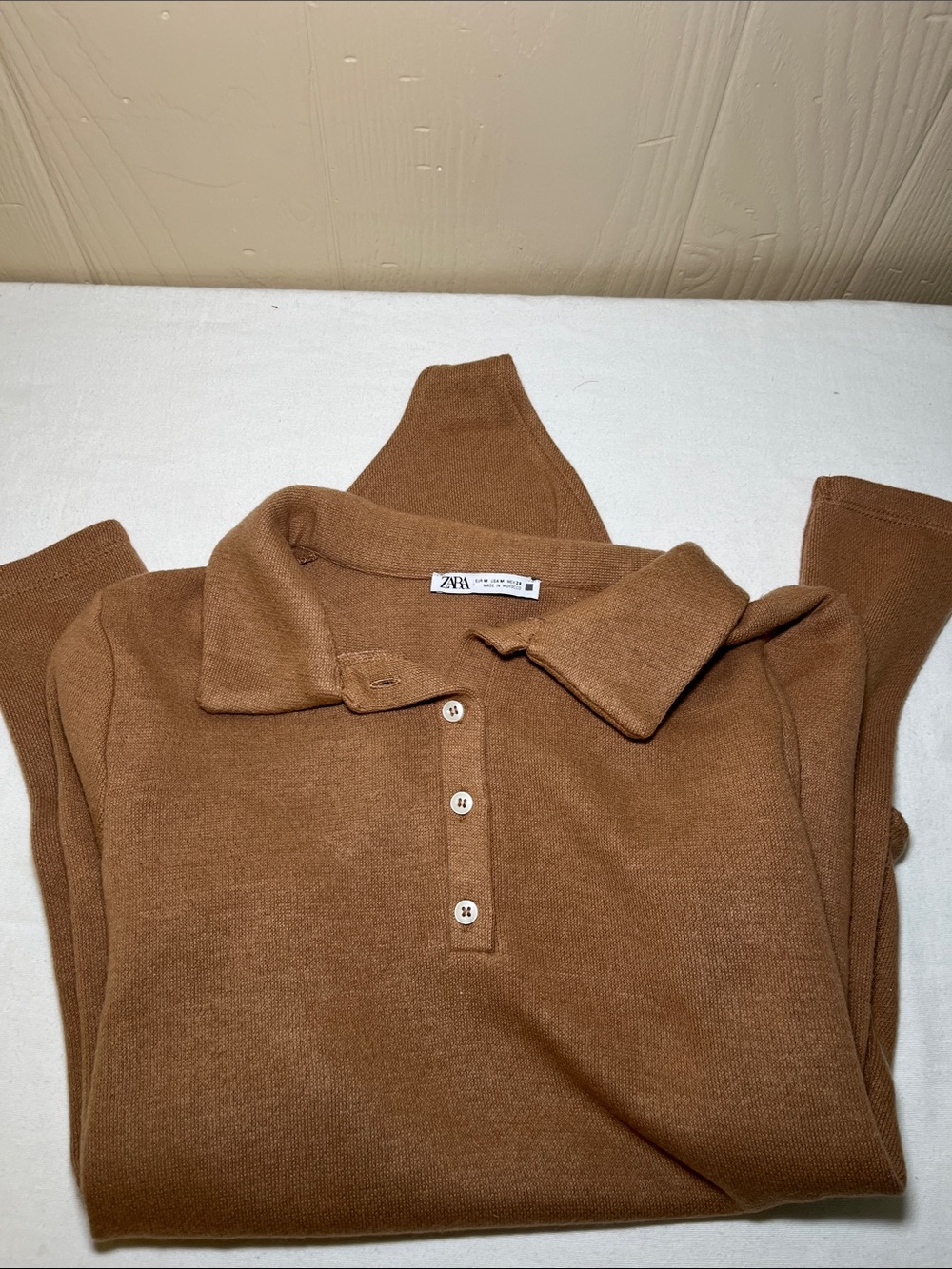 Zara Brown Polo Collar Knit Sweater Bodysuit